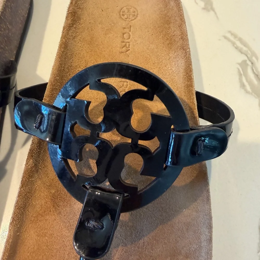 Tory Burch Black Patent Logo Miller Cloud Sandal